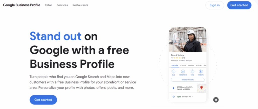 Screenshot of GBP's intro page. 